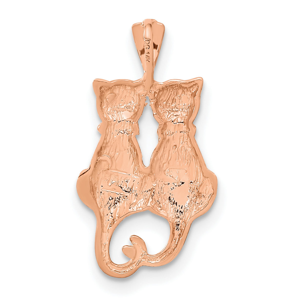 Satin And Polished Twin Rear Profile Cats Charm Pendant in Real 14k Rose Gold