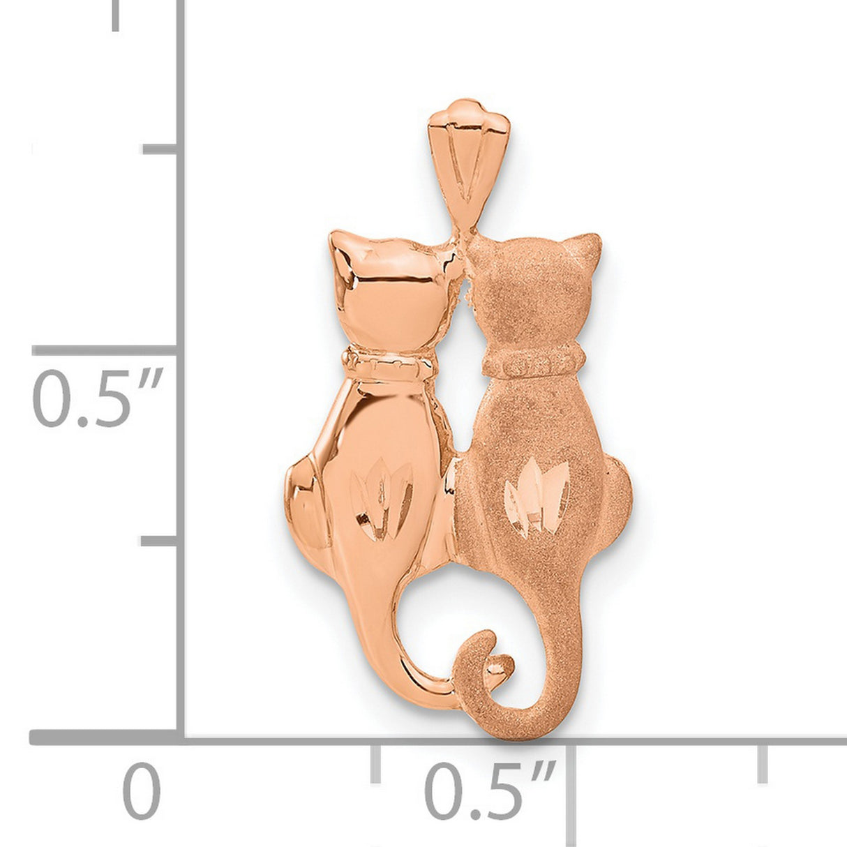 Satin And Polished Twin Rear Profile Cats Charm Pendant in Real 14k Rose Gold