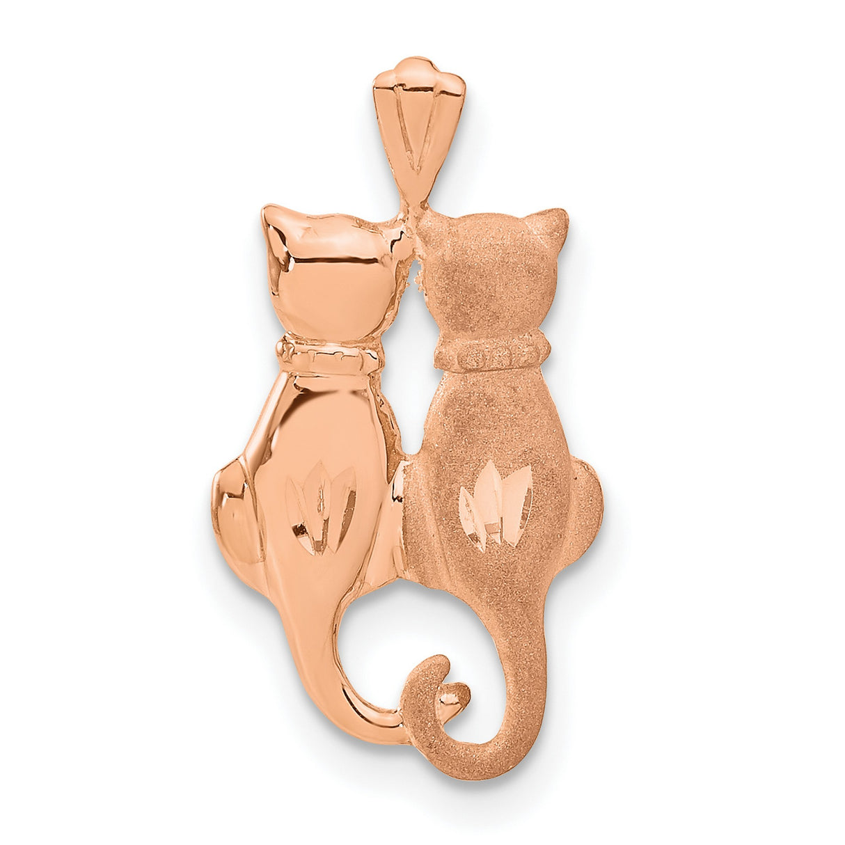 Satin And Polished Twin Rear Profile Cats Charm Pendant in Real 14k Rose Gold