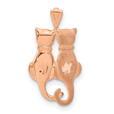 Satin And Polished Twin Rear Profile Cats Charm Pendant in Real 14k Rose Gold