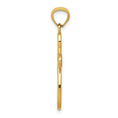 14k Yellow Gold Cross Pendant, Sleek Curved Ribbon Style, Glossy Finish, Unisex Spiritual Jewelry