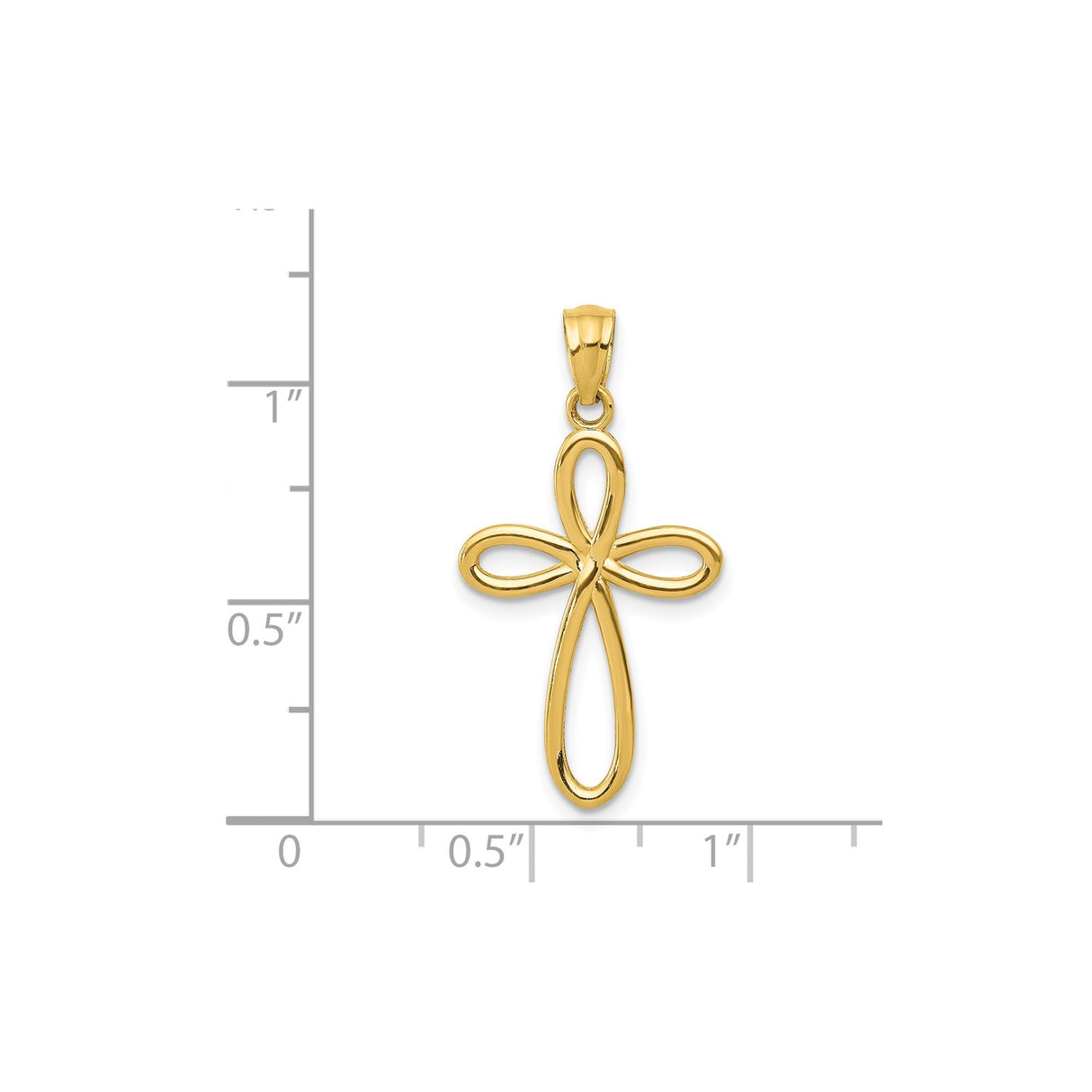14k Yellow Gold Cross Pendant, Sleek Curved Ribbon Style, Glossy Finish, Unisex Spiritual Jewelry