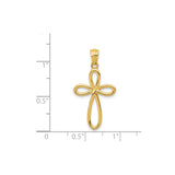 14k Yellow Gold Cross Pendant, Sleek Curved Ribbon Style, Glossy Finish, Unisex Spiritual Jewelry