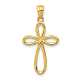14k Yellow Gold Cross Pendant, Sleek Curved Ribbon Style, Glossy Finish, Unisex Spiritual Jewelry