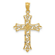 14k Yellow Gold Fleur Cross Pendant with Floral Detail and Filigree Design