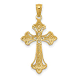 Fleur De Lis Cross Charm Pendant in Real 14k Multi-Tone Gold