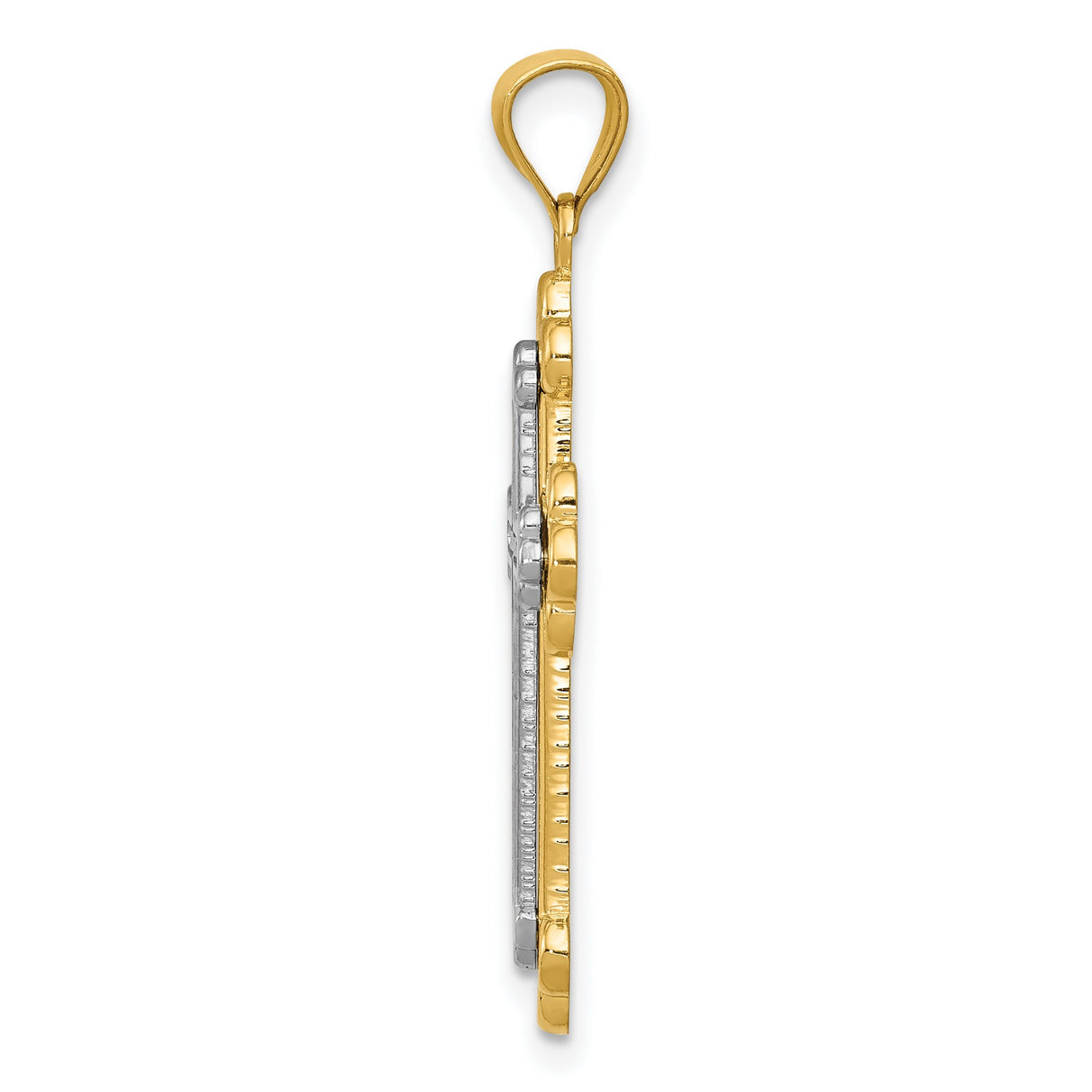 Fleur De Lis Cross Charm Pendant in Real 14k Multi-Tone Gold