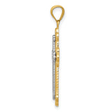 Fleur De Lis Cross Charm Pendant in Real 14k Multi-Tone Gold