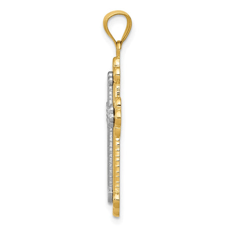 14k Two-Tone Gold Cross Pendant with Basketweave Inlay and Textured Finish