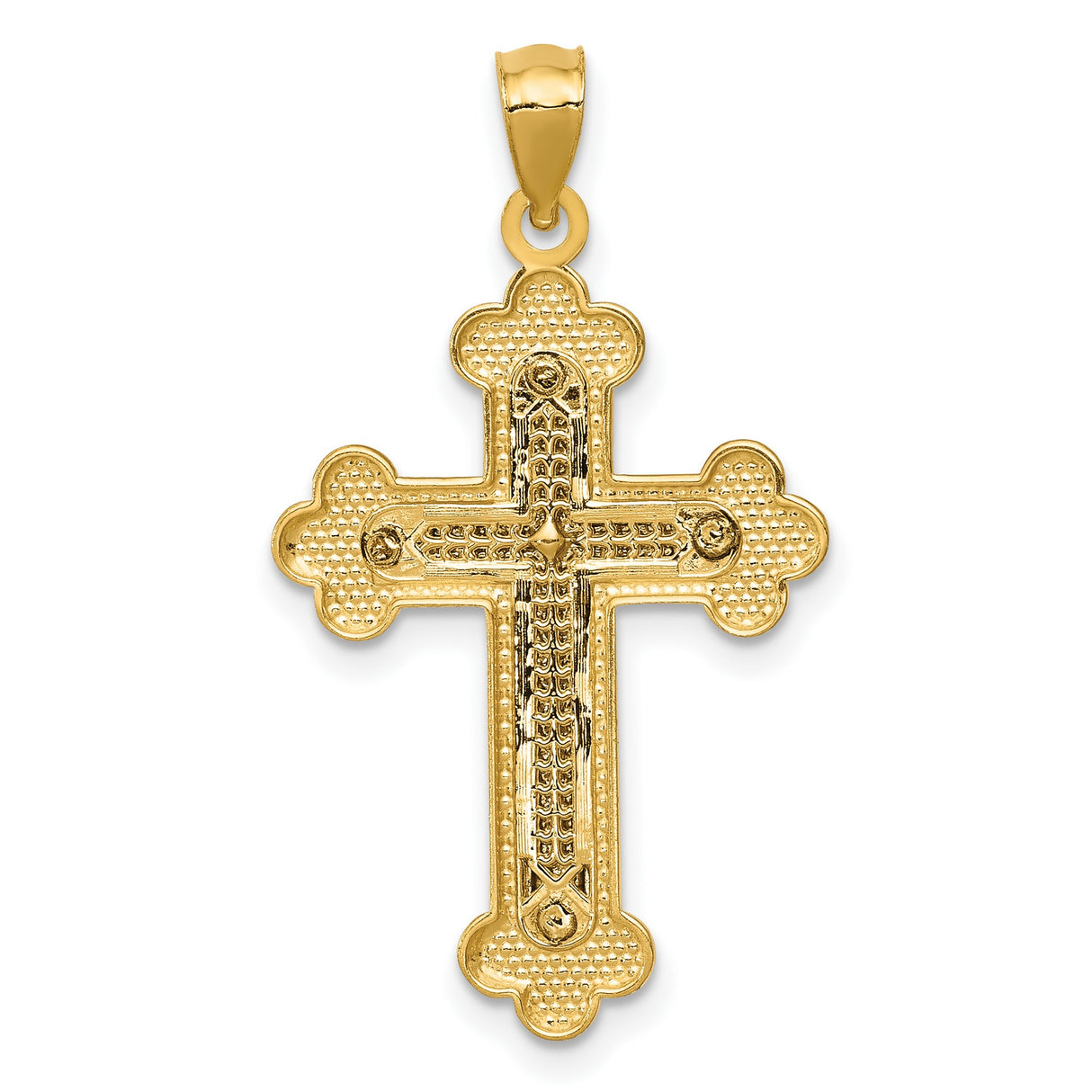 Fleur De Lis Cross Charm Pendant in Real 14k Multi-Tone Gold