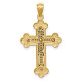 Fleur De Lis Cross Charm Pendant in Real 14k Multi-Tone Gold