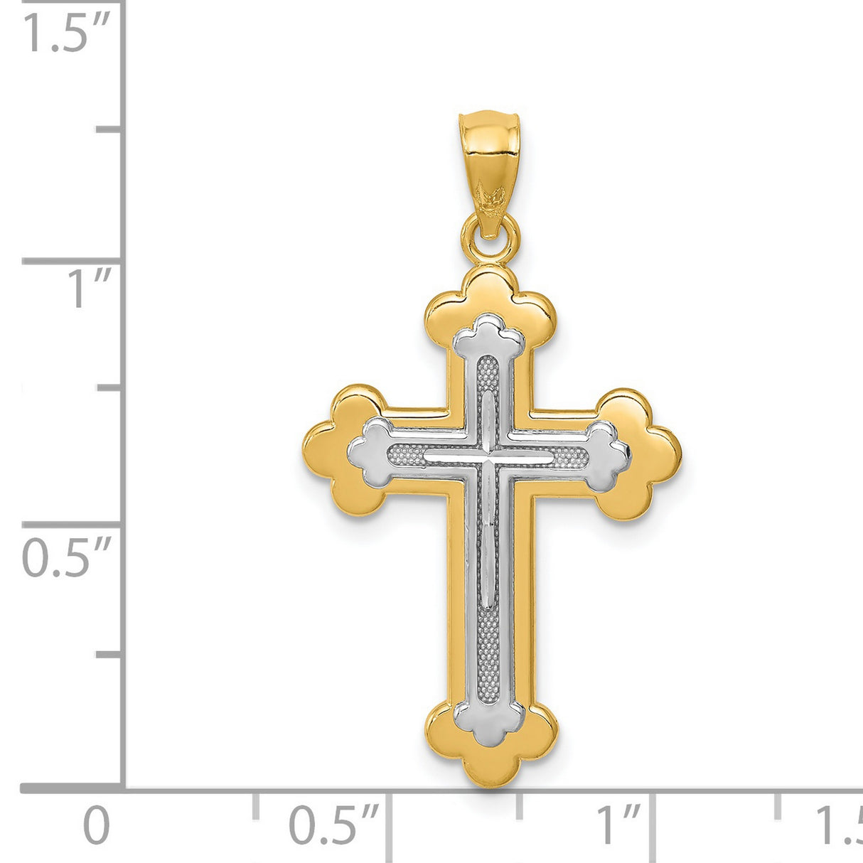 Fleur De Lis Cross Charm Pendant in Real 14k Multi-Tone Gold