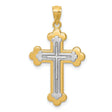 Fleur De Lis Cross Charm Pendant in Real 14k Multi-Tone Gold