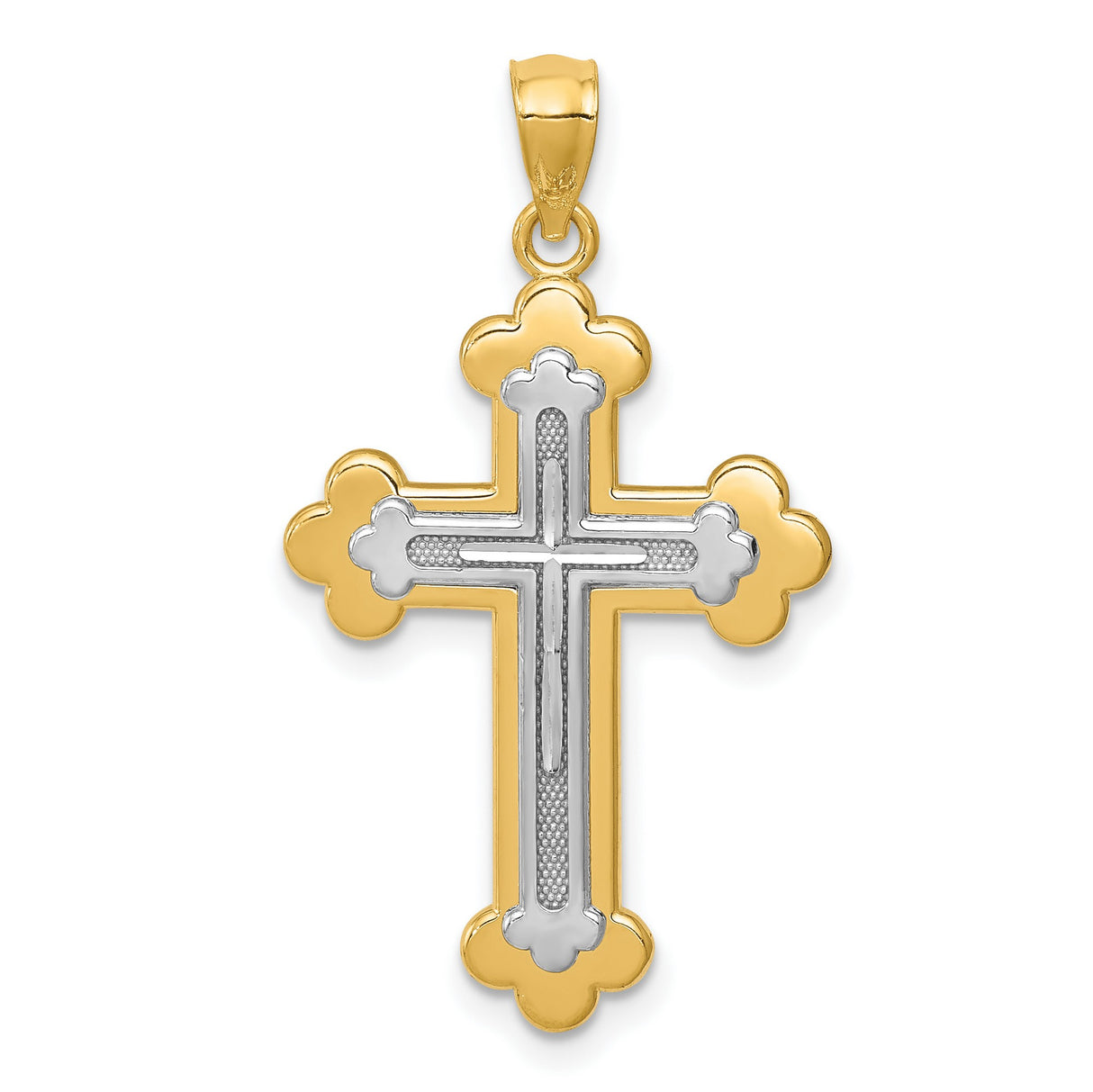 Fleur De Lis Cross Charm Pendant in Real 14k Multi-Tone Gold