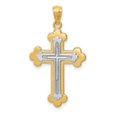 Fleur De Lis Cross Charm Pendant in Real 14k Multi-Tone Gold