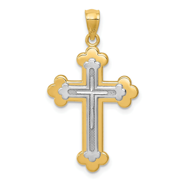 Fleur De Lis Cross Charm Pendant in Real 14k Multi-Tone Gold