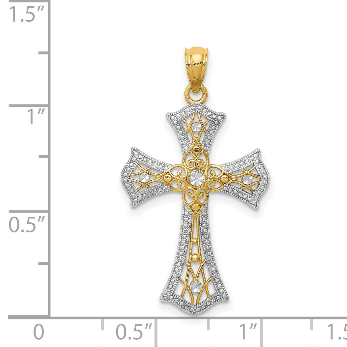 Patonce Cross Charm Pendant in Real 14k Multi-Tone Gold