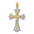 Patonce Cross Charm Pendant in Real 14k Multi-Tone Gold