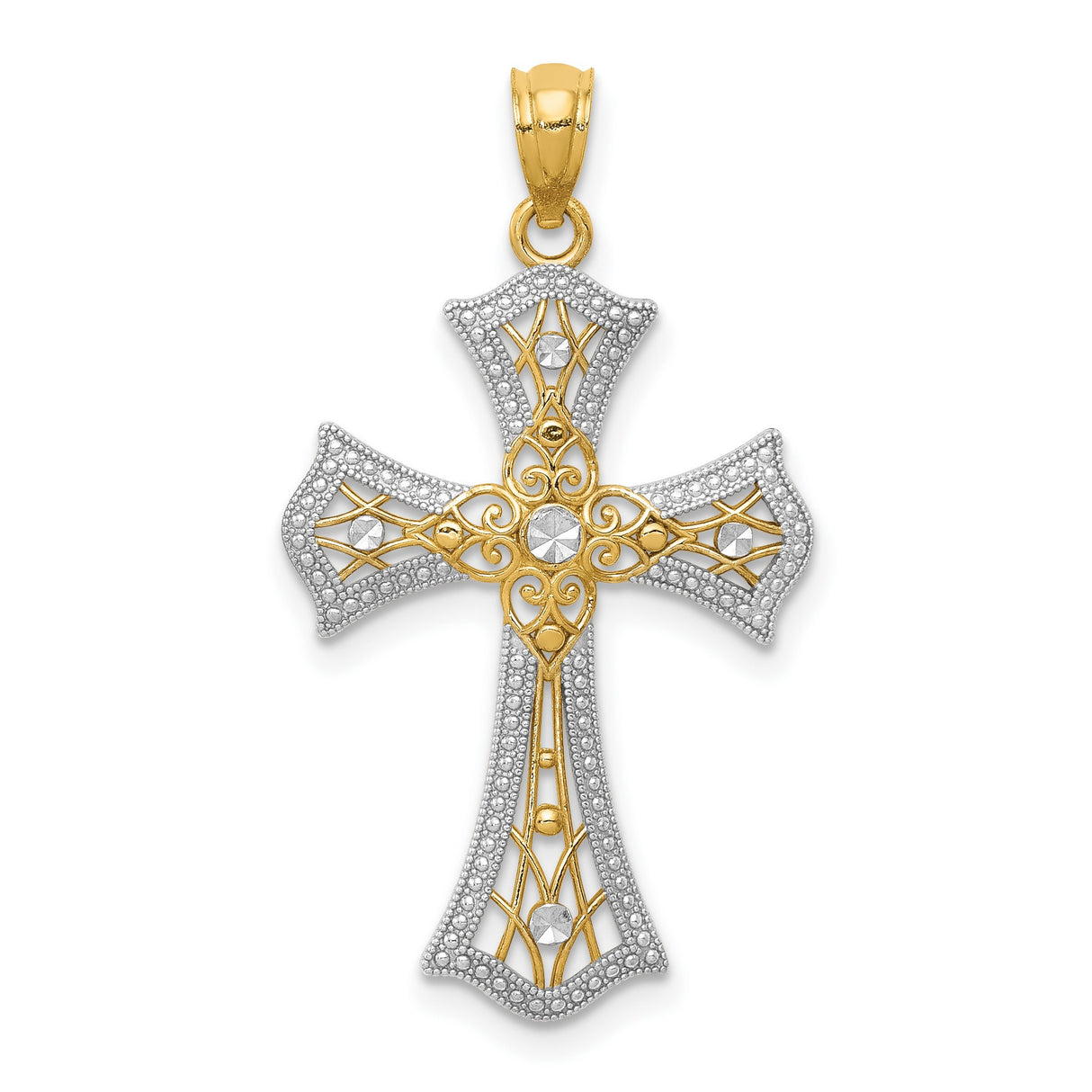 Patonce Cross Charm Pendant in Real 14k Multi-Tone Gold