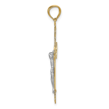 14k Multi-Tone Gold Crucifix Pendant, Latin Cross Design Religious Charm for Men and Women