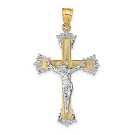 14k Multi-Tone Gold Crucifix Pendant, Latin Cross Design Religious Charm for Men and Women