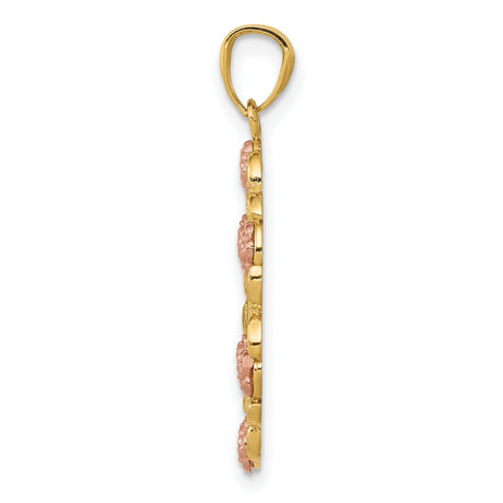14k Two-Tone Gold Our Lady of Guadalupe Pendant with Floral Accents, Virgin Mary Religious Charm