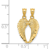 Break-Apart Angel Wings Charm Pendant in Real 14k Yellow Gold