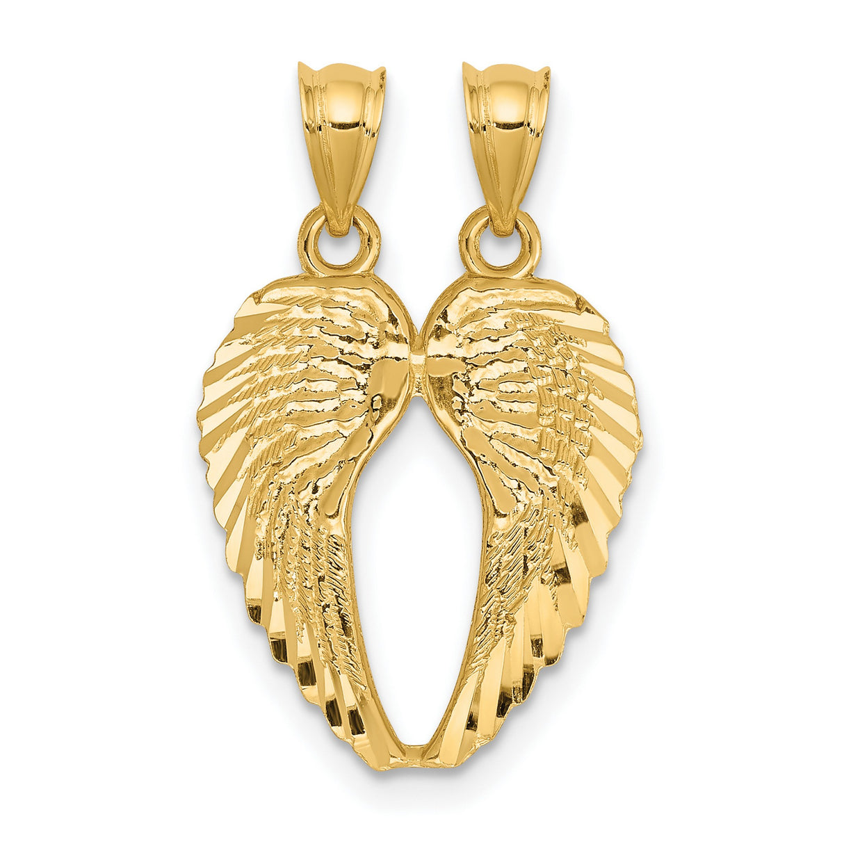 Break-Apart Angel Wings Charm Pendant in Real 14k Yellow Gold