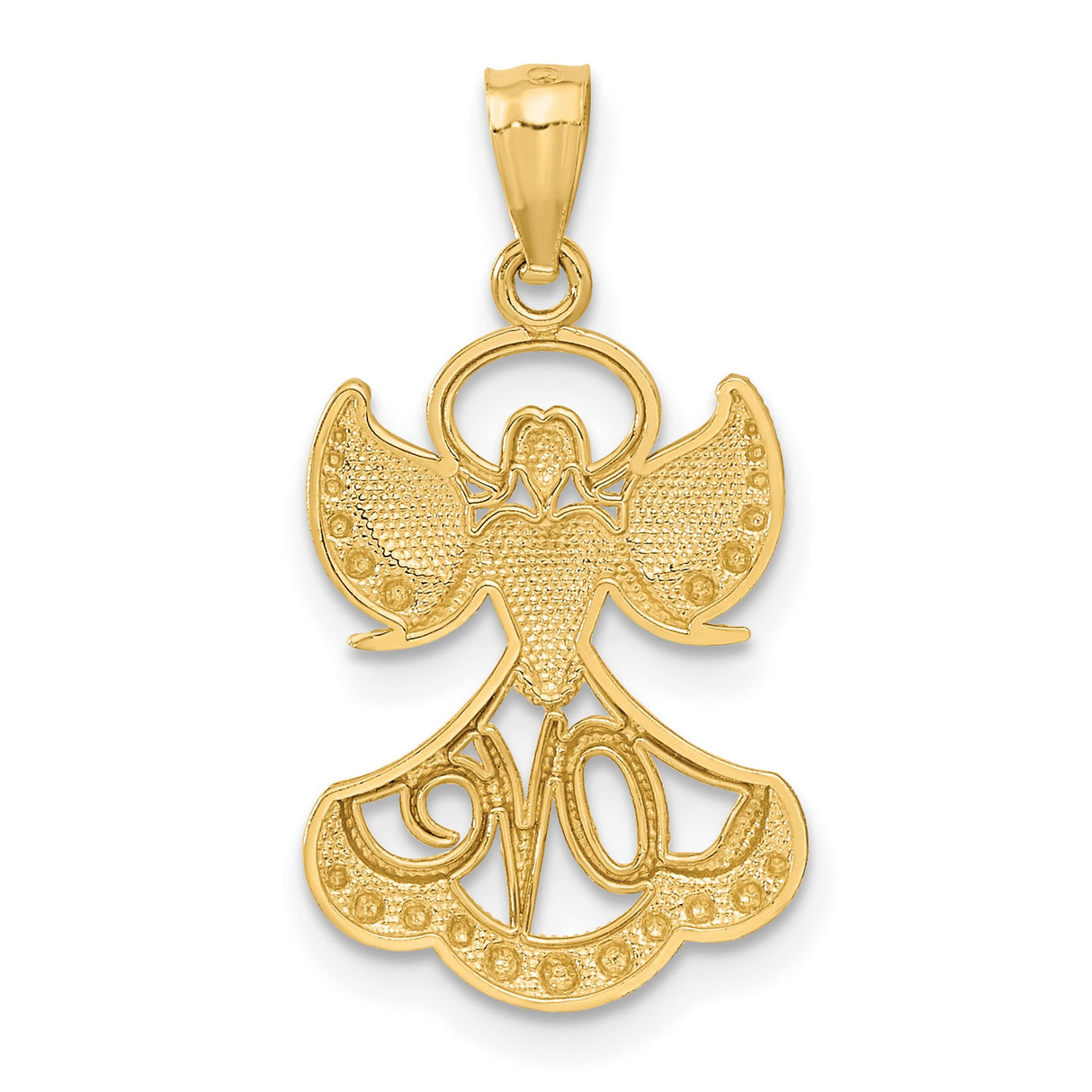 Angel With Rhodium Wings And Love Charm Pendant in Real 14k Multi-Tone Gold