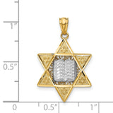 Star Of David With Tablet In Center Charm Pendant in Real 14k Multi-Tone Gold
