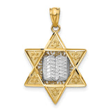 Star Of David With Tablet In Center Charm Pendant in Real 14k Multi-Tone Gold