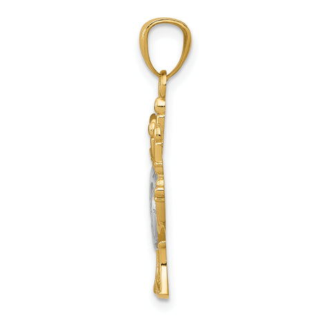 14k Yellow Gold and Rhodium Menorah Pendant with Star of David, Two-Tone Jewish Symbol