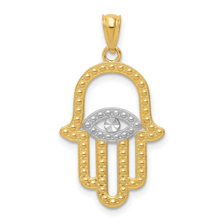 14k Multi-Tone Gold Hamsa Pendant with Evil Eye Symbol, Religious Protection Amulet