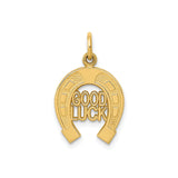 14k Yellow Gold Horseshoe Pendant with Good Luck Inscription, Unisex Talisman Charm