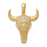 14k Yellow Gold Steer Skull Pendant with Filigree Design, Western Cowboy Style Jewelry