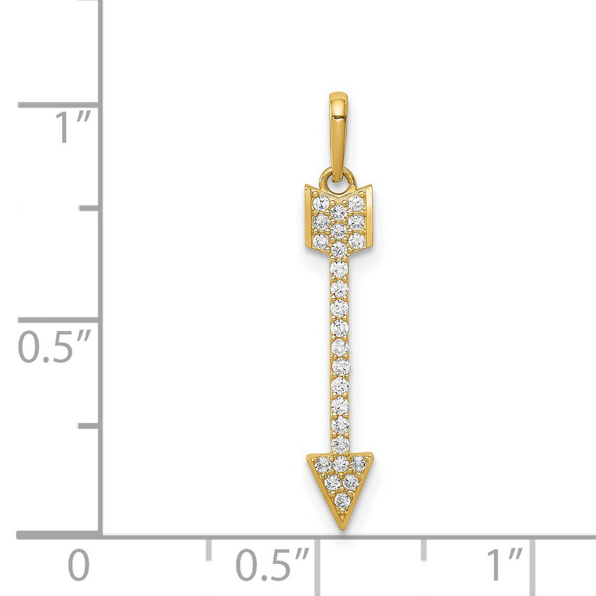 14k Yellow Gold Arrow Pendant with Cubic Zirconia, Minimalist Symbolic Charm for Women