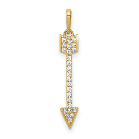 14k Yellow Gold Arrow Pendant with Cubic Zirconia, Minimalist Symbolic Charm for Women