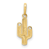 14k Yellow Gold Cactus Pendant with Cubic Zirconia, Desert Theme Jewelry for Women