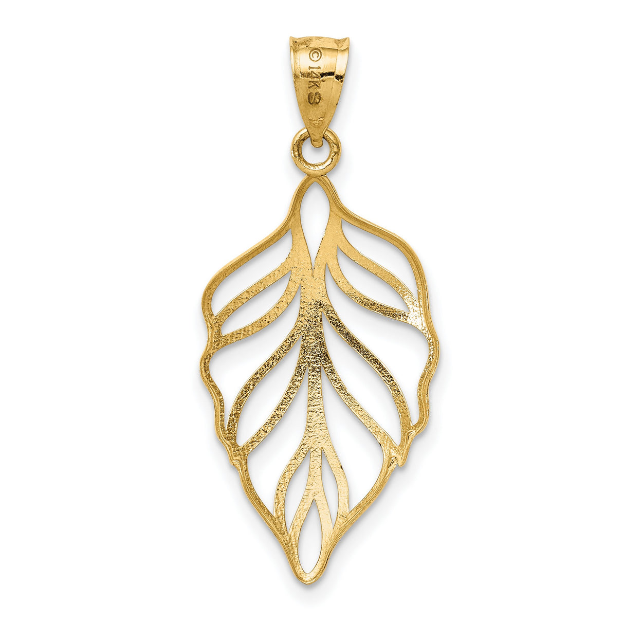 Leaf Dangle Charm Pendant in Real 14k Yellow Gold