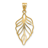 Leaf Dangle Charm Pendant in Real 14k Yellow Gold