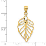 Leaf Dangle Charm Pendant in Real 14k Yellow Gold