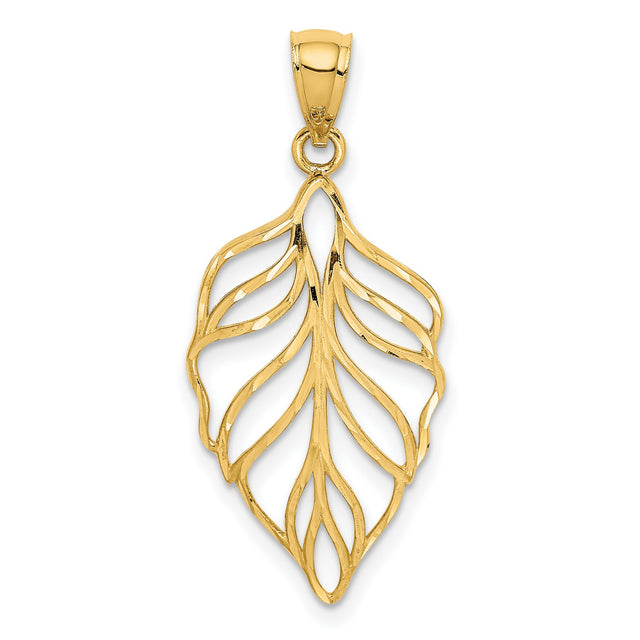 Leaf Dangle Charm Pendant in Real 14k Yellow Gold