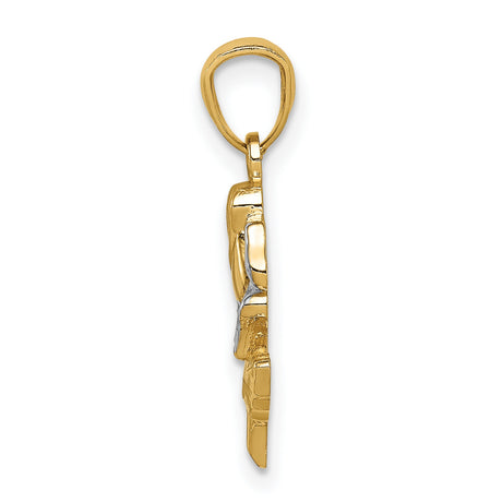 14k Two-Tone Gold Rose Pendant with Rhodium Accents and Yellow Gold Stem Design