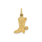 14k Yellow Gold Cowboy Boot Pendant with Spur Detail, Western Rodeo Style Charm