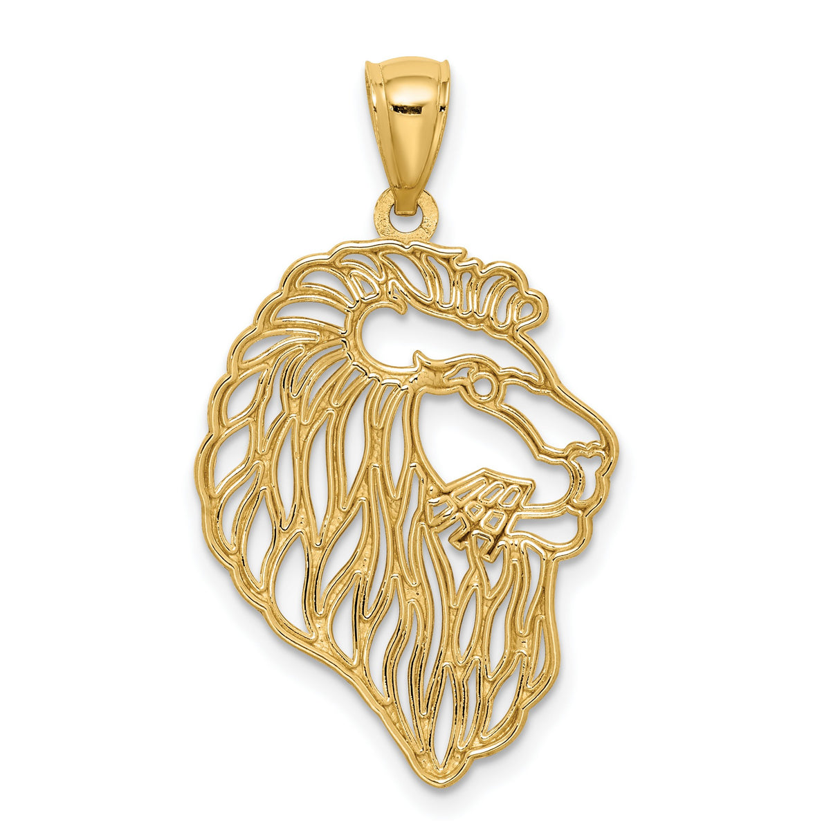 Diamond-Cut Lion Profile Charm Pendant in Real 14k Yellow Gold