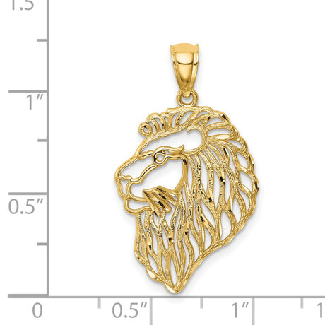 Diamond-Cut Lion Profile Charm Pendant in Real 14k Yellow Gold