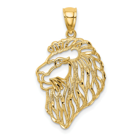 Diamond-Cut Lion Profile Charm Pendant in Real 14k Yellow Gold