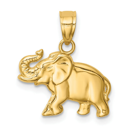 14k Yellow Gold Elephant Pendant with Raised Trunk Symbol of Luck and Strength