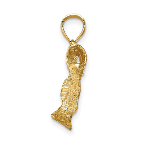 14k Yellow Gold Bass Fish Pendant, Realistic Largemouth Design, Nature and Fishing Theme