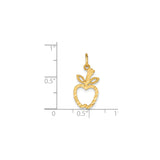 14k Yellow Gold Apple Pendant Charm with Cutout Design, Leaf and Stem Detail